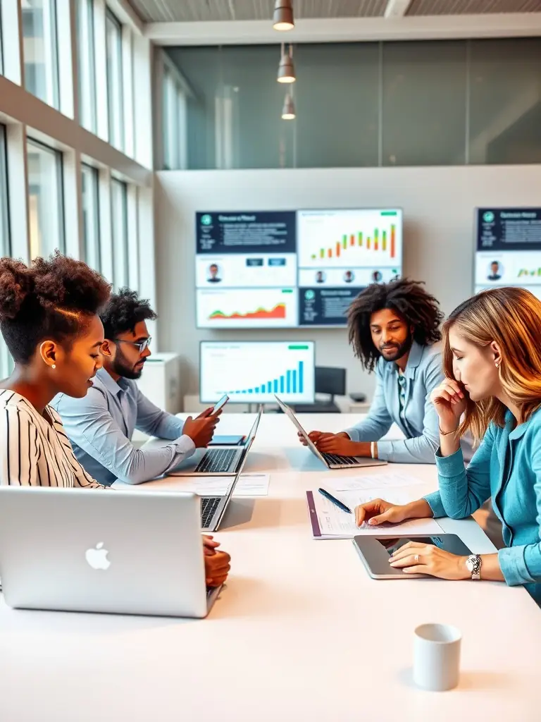 A diverse group of people collaborating on a digital marketing strategy, emphasizing the teamwork involved in ORM.
