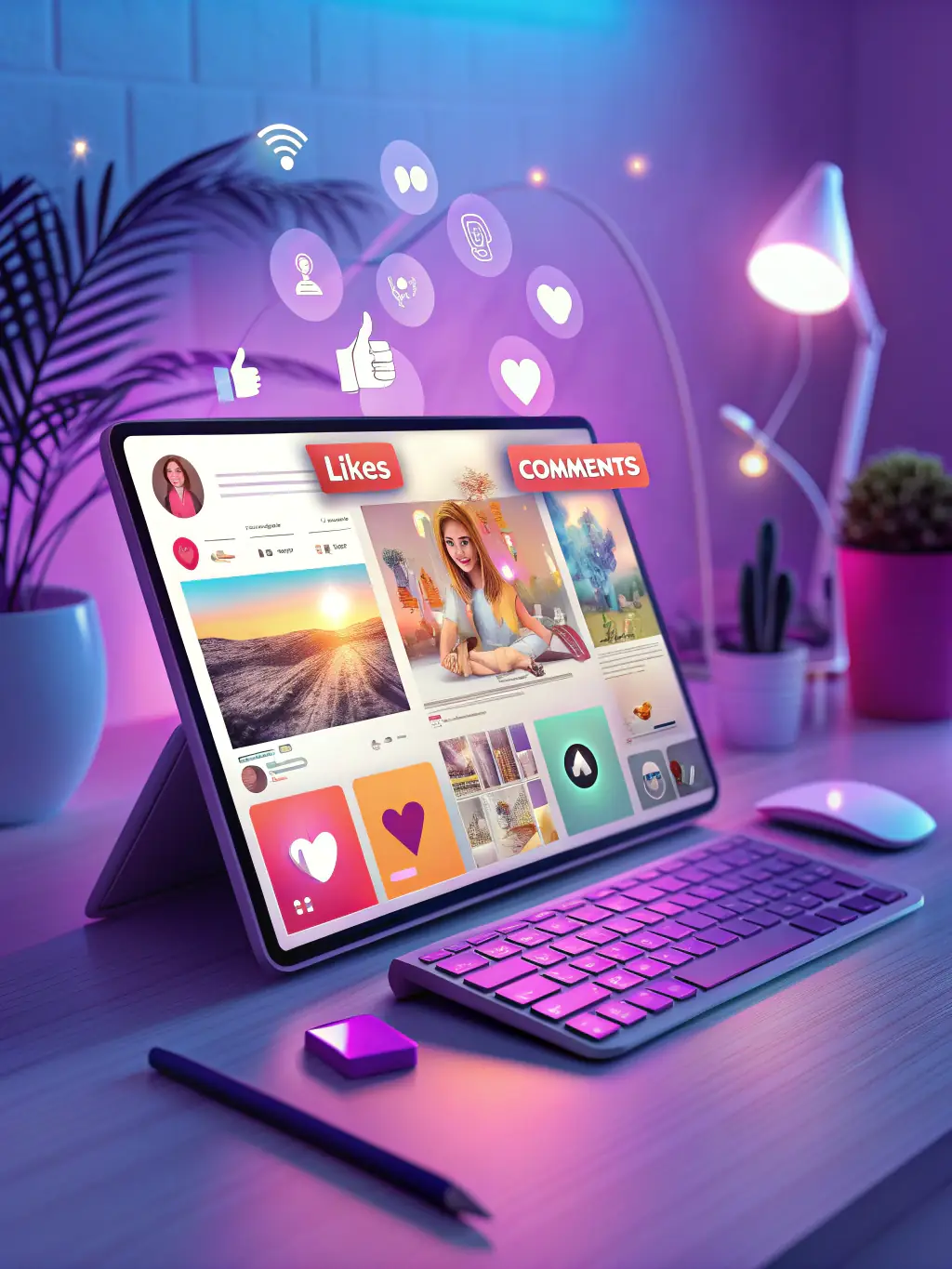 An engaging image depicting a vibrant social media feed, showcasing branded content, customer interactions, and community engagement.