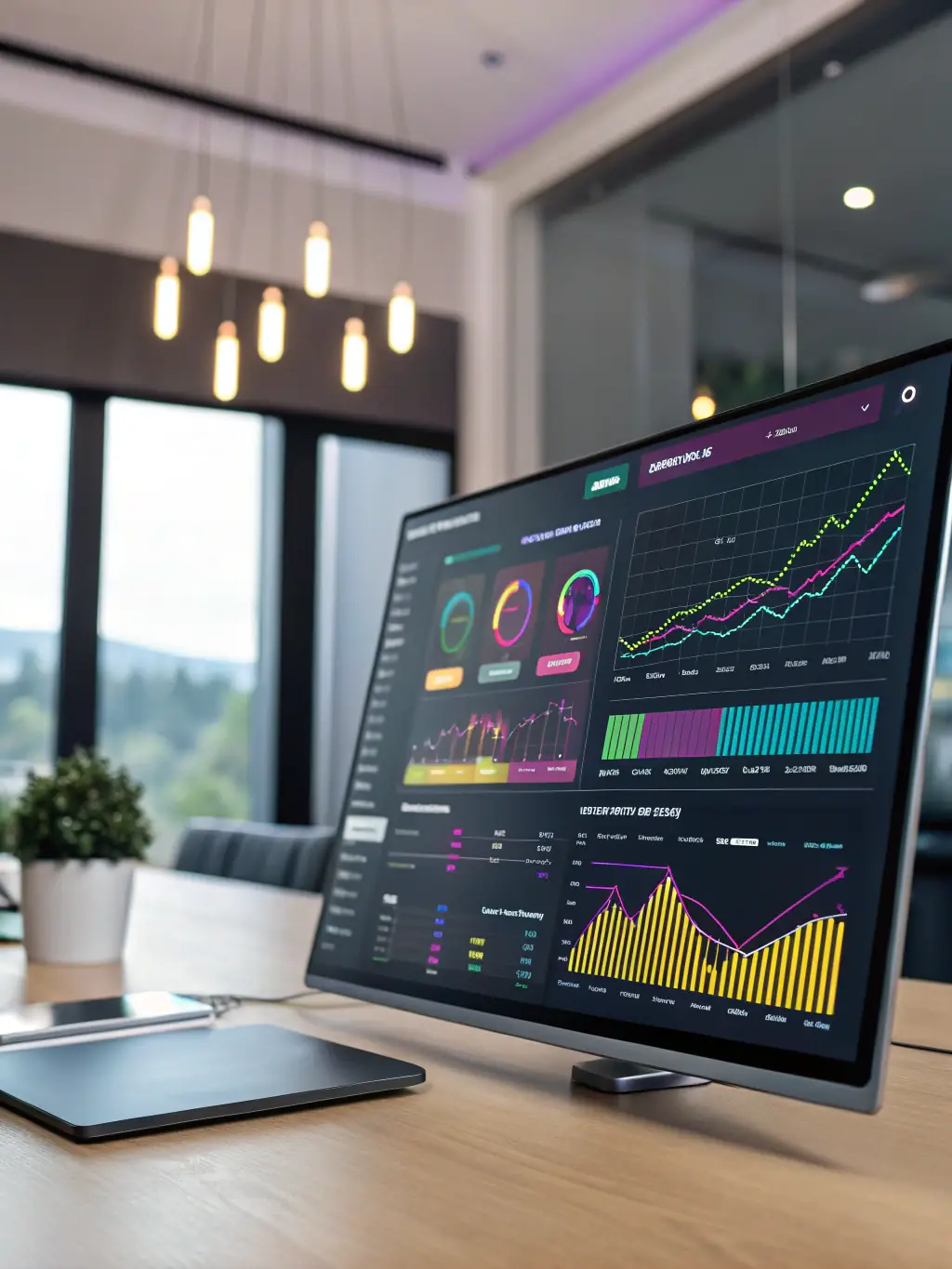A digital dashboard displaying various advanced marketing tools and analytics, showcasing data-driven insights and performance metrics.