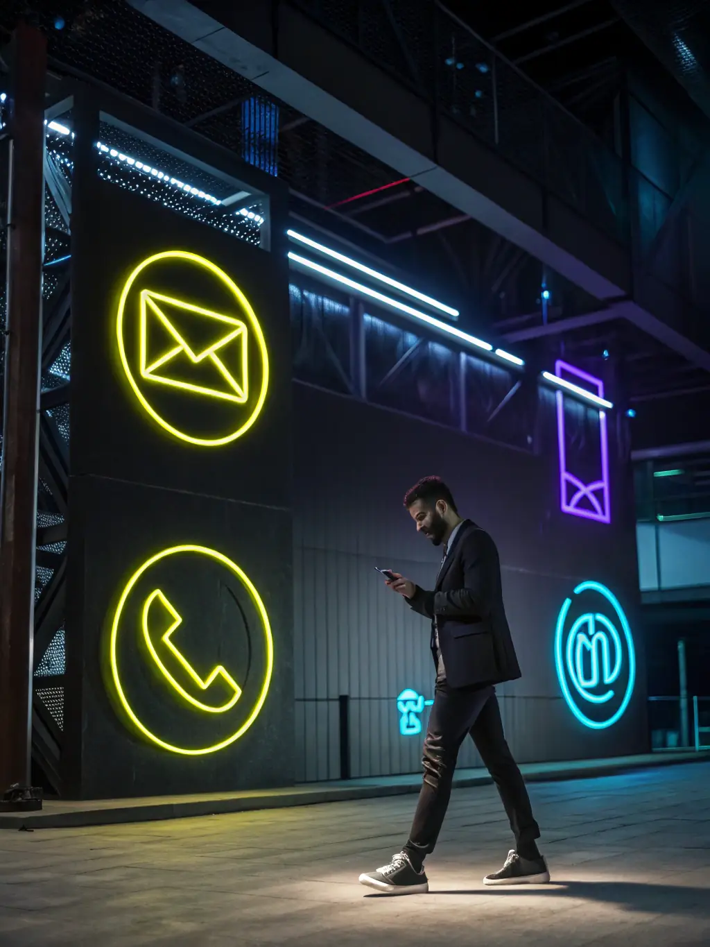 A clear and concise communication interface showing email, chat, and video conferencing icons, symbolizing Omegacube's commitment to timely communication.