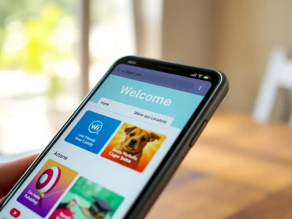 A mobile phone displaying a website with a fast loading speed and a user-friendly interface, optimized for mobile devices.