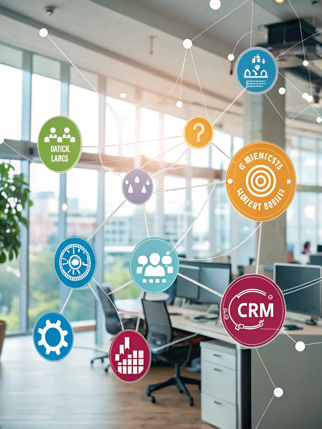 An illustration depicting seamless integration between Omegacube CRM and popular marketing tools like Google Analytics and social media platforms.