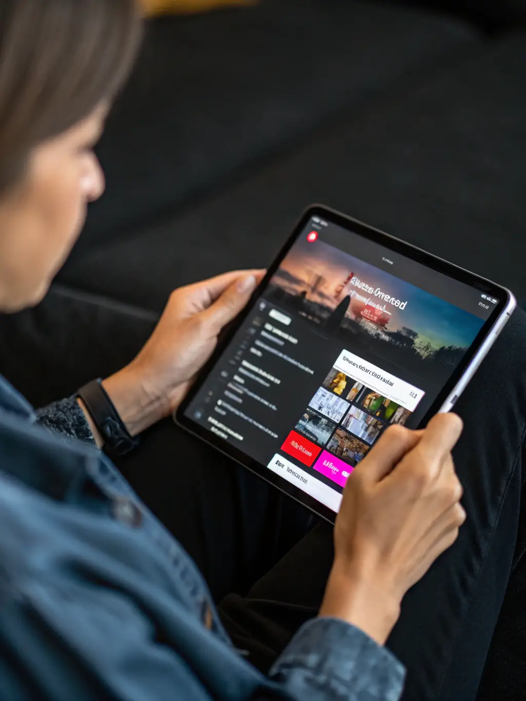 An image of a person smiling while interacting with a website on their tablet, showcasing enhanced user engagement and a positive user experience due to clear and compelling website content.