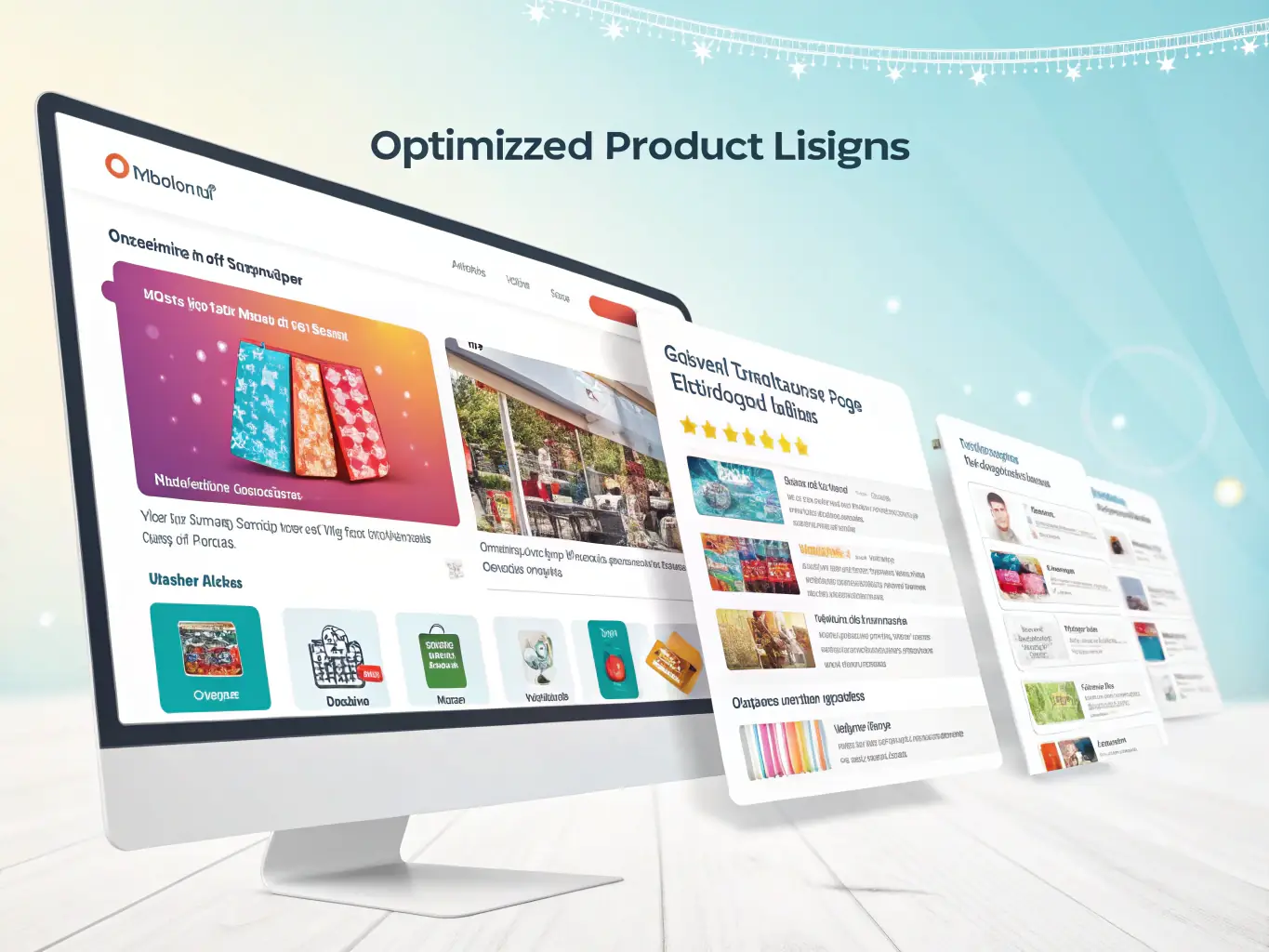 A visually appealing image of various product listings on Amazon, highlighting enhanced product descriptions and optimized keywords.
