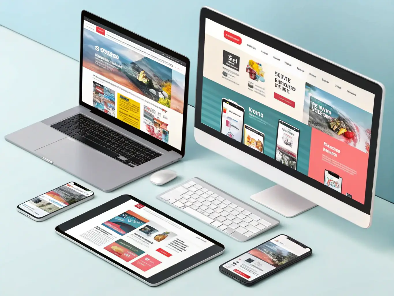 A visually appealing image of various ad formats (text, display, video) running across different devices (desktop, tablet, mobile), showcasing ad copywriting and design.