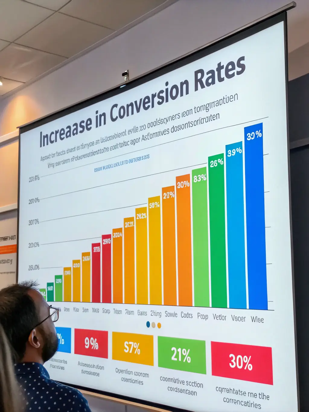 A before-and-after comparison chart illustrating improved conversion rates on an e-commerce site after A/B testing informed by data science, used on the Omegacube website.