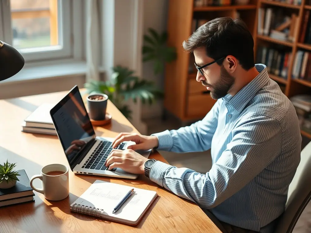 A professional writer at a desk, crafting a HARO pitch on a laptop, with a focus on clear, concise, and compelling language, emphasizing the expertise and insights being offered to the journalist.