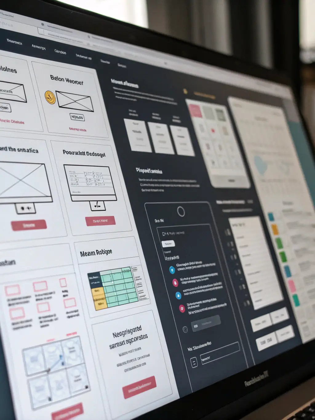 A clean and modern design of a website wireframe, highlighting user experience (UX) and responsive design principles.