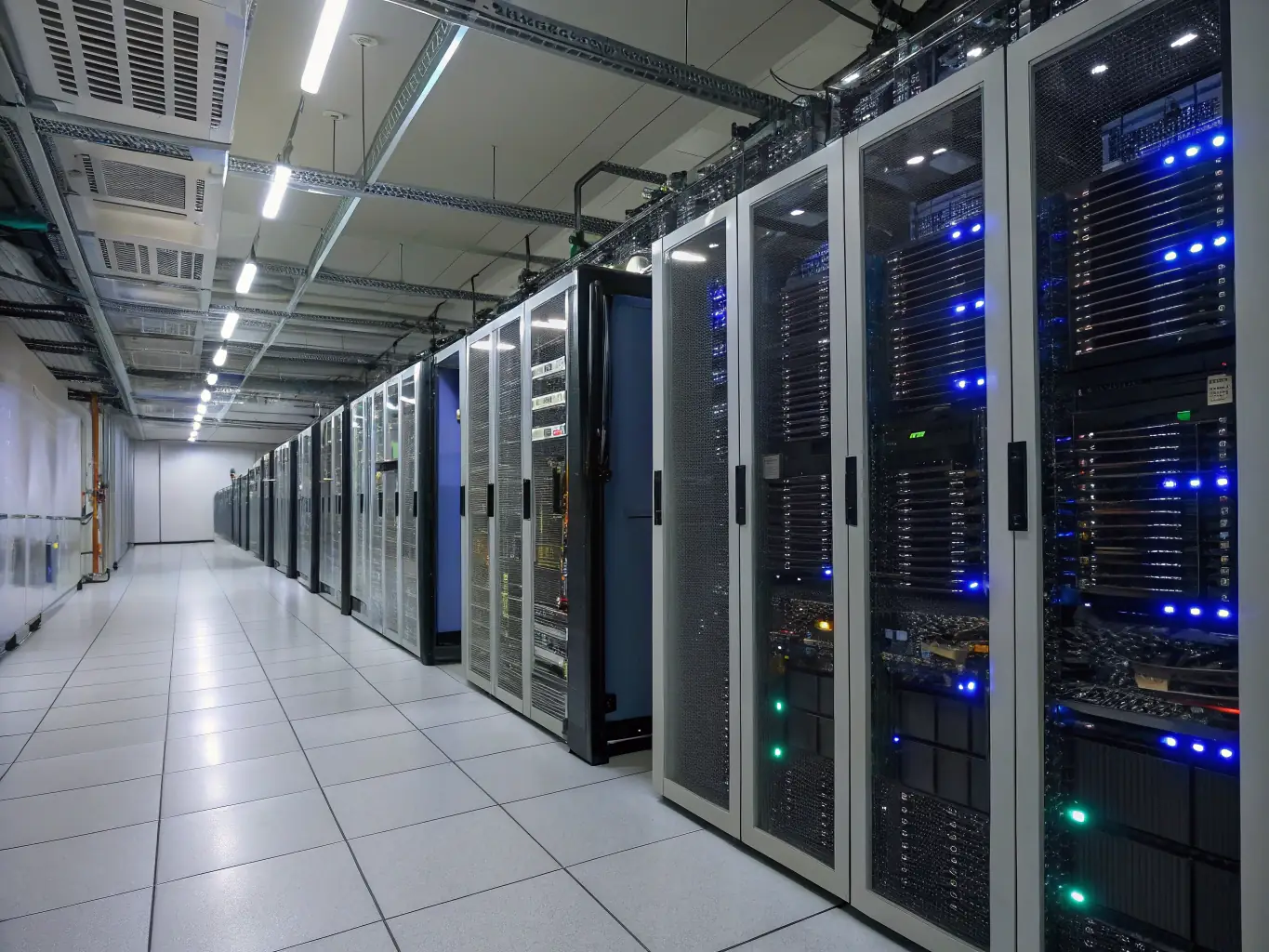 A server room with blinking lights, representing Omegacube's dedication to providing reliable uptime for all websites we design and host.