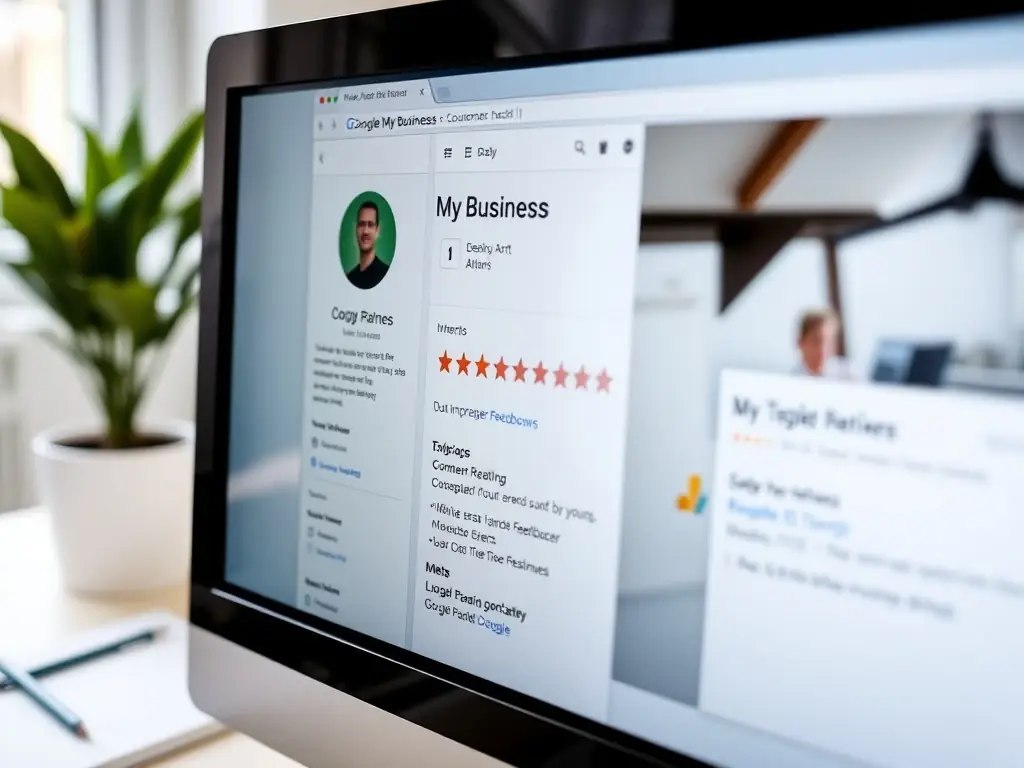 A screenshot of Yahoo Local showcasing a business listing with customer reviews and contact information, emphasizing local SEO benefits.