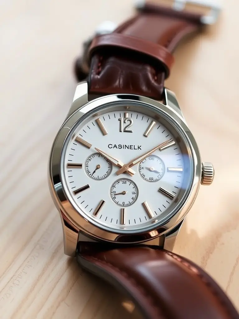 A close-up shot of a professionally photographed high-end digital watch, showcasing its intricate details and sleek design, set against a blurred background to emphasize the product's quality and appeal.