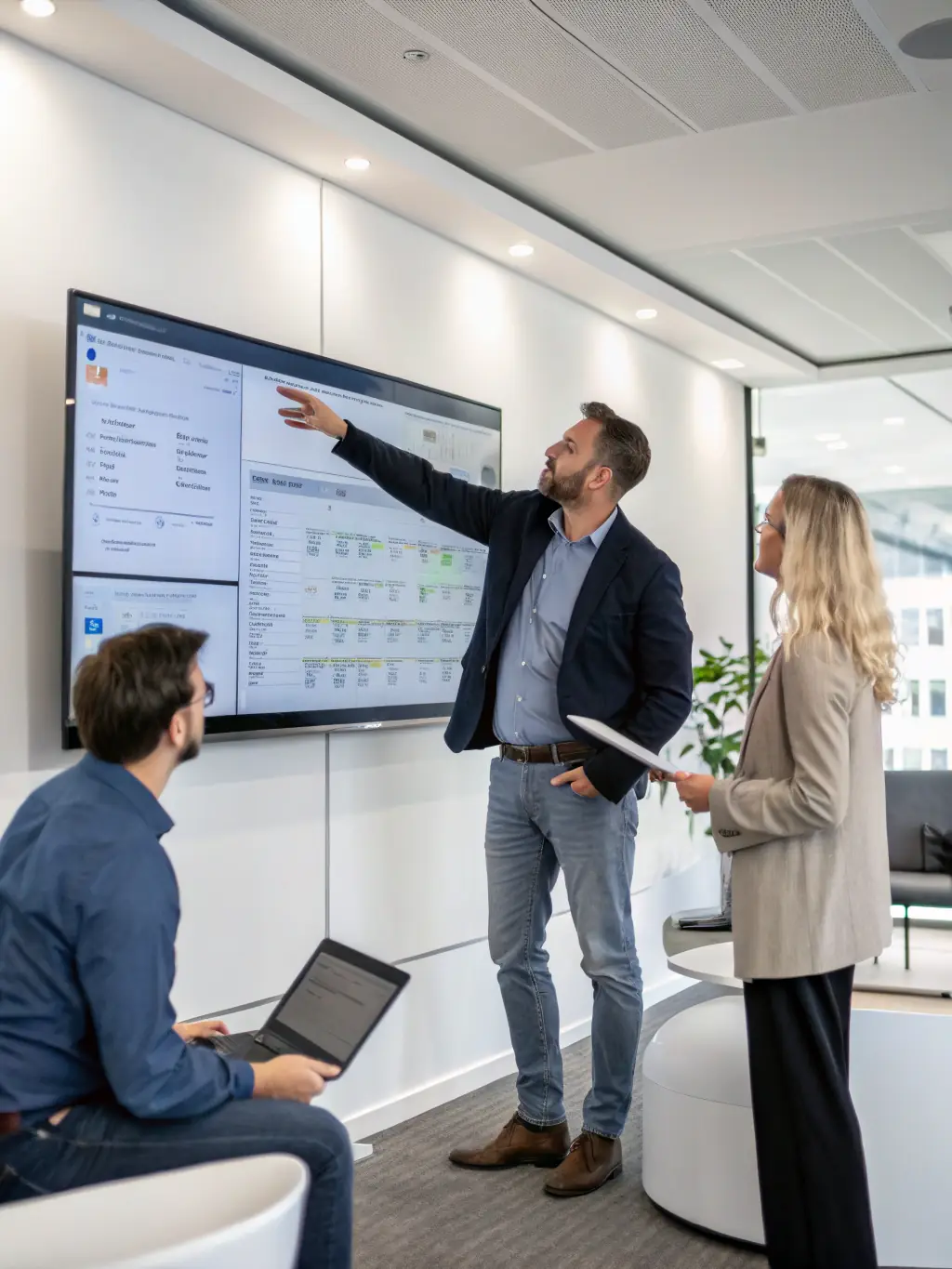 An SEO consultant presenting a comprehensive SEO strategy to the owner of an online digital products store, highlighting key performance indicators.