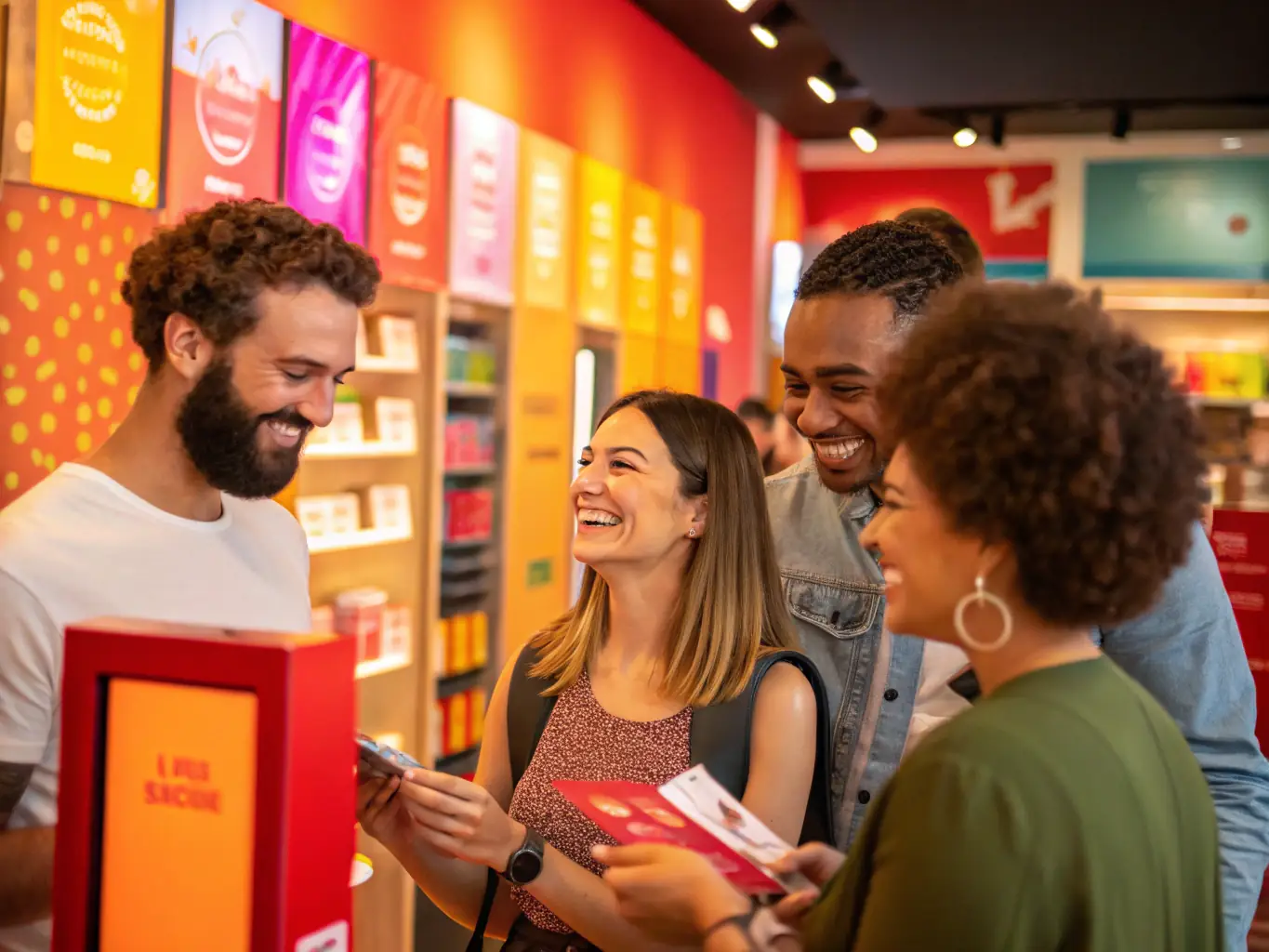 An image depicting a diverse group of customers interacting positively with a business, symbolizing increased customer engagement and satisfaction.
