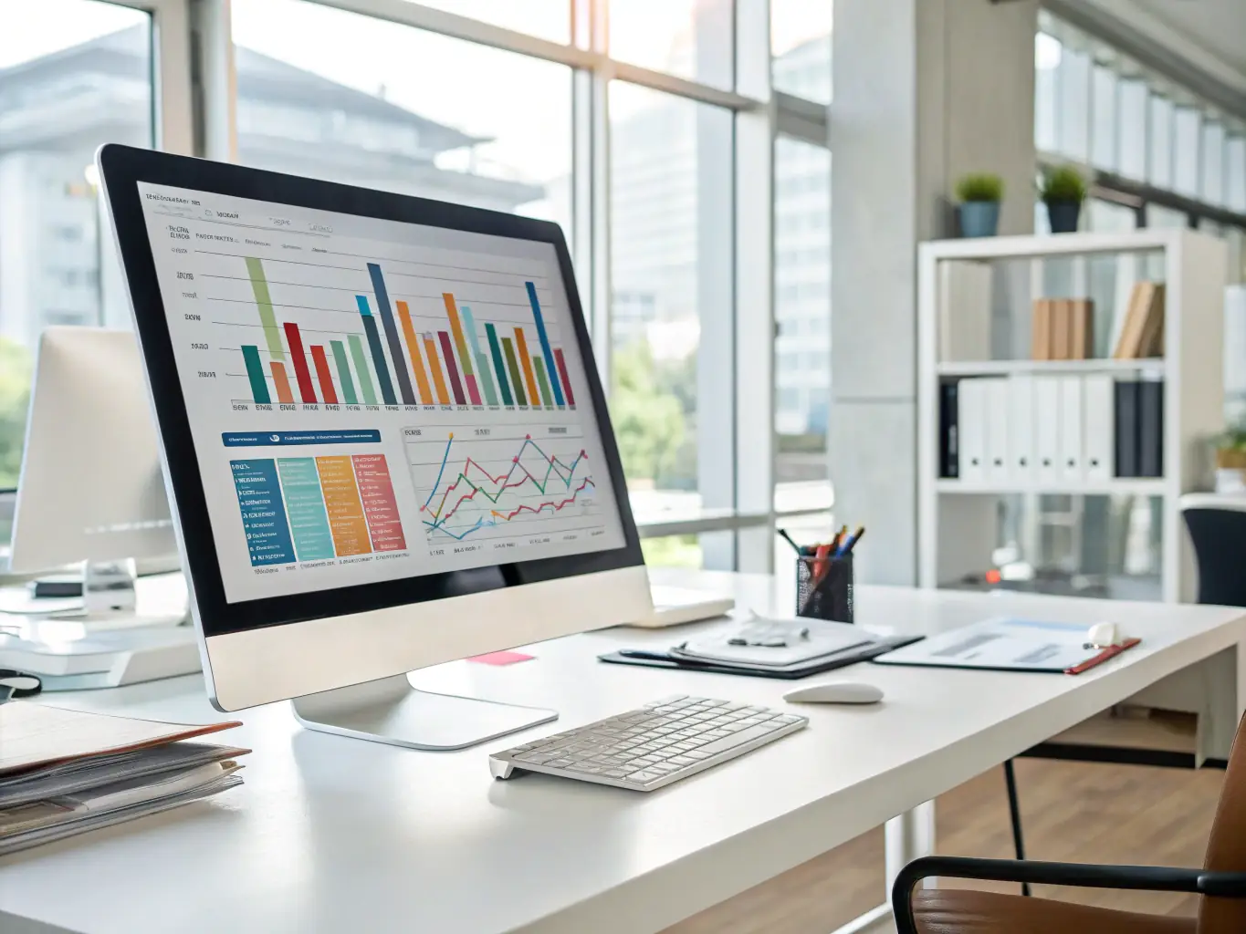An image illustrating a business experiencing exponential growth, with upward-trending graphs and charts representing increased revenue and market share.